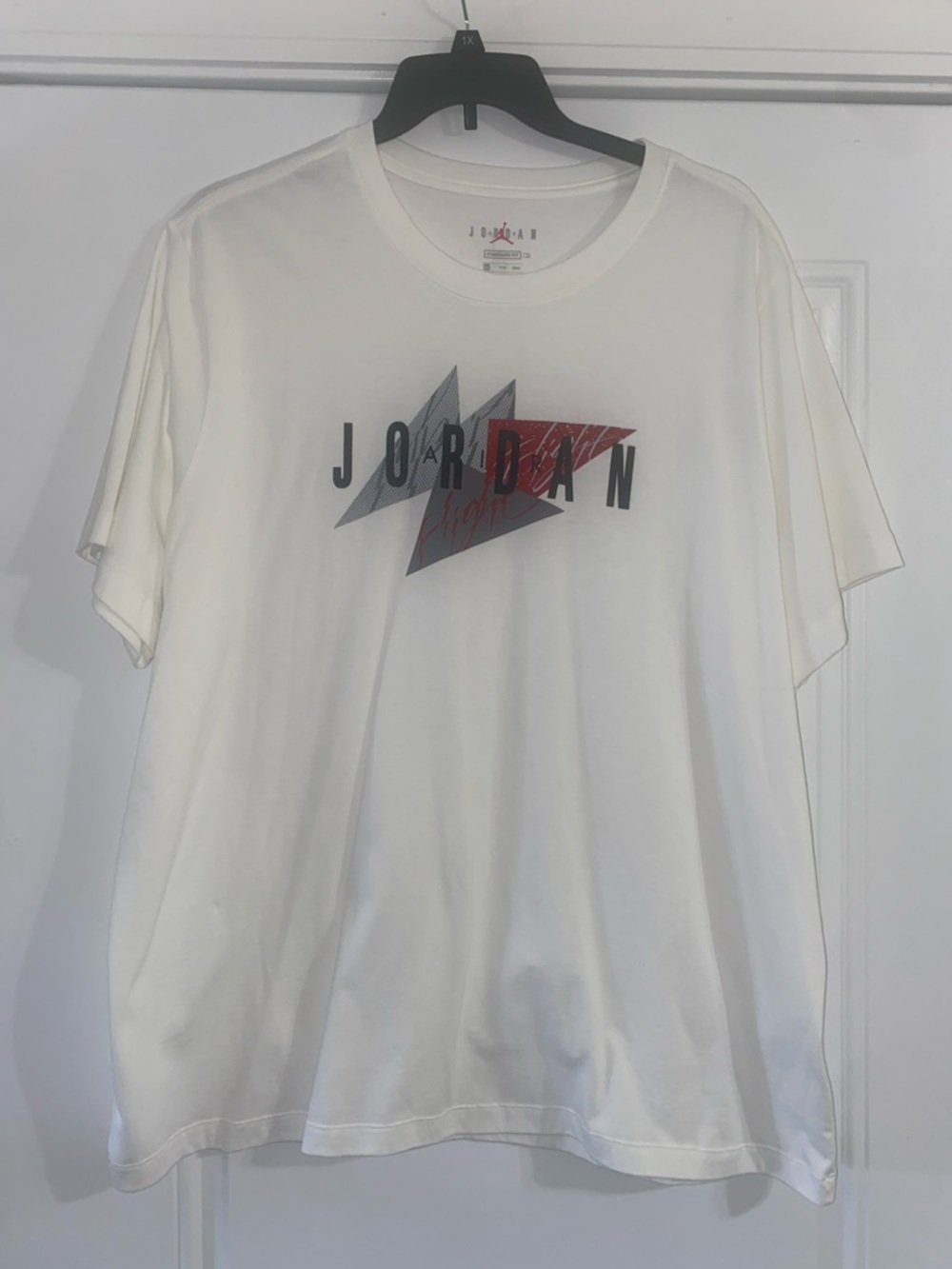 Jordan White Short-Sleeve Graphic Logo Tee with Black and Red Accents
